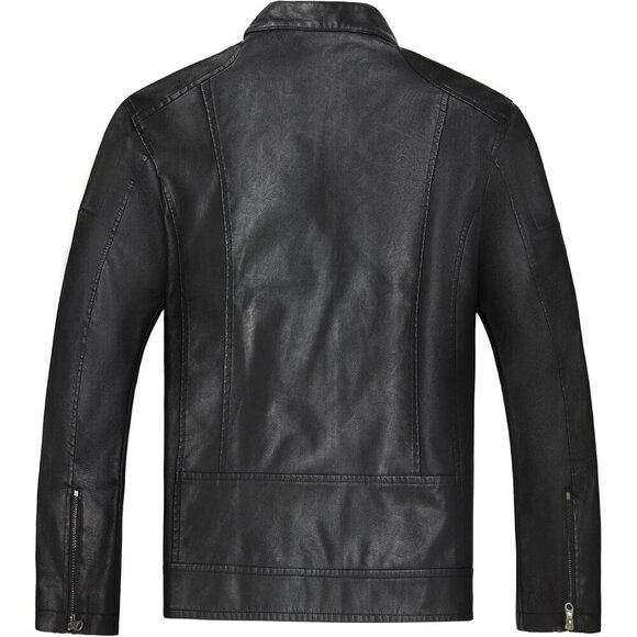 🆕 Men Black Stand Collar Leather Jacket Motorcycle Lightweight Faux Outwear - Picture 3 of 6